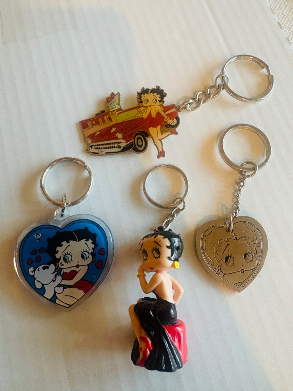 Betty Boop Red Black Blue Heart & Figurine Keychain Set